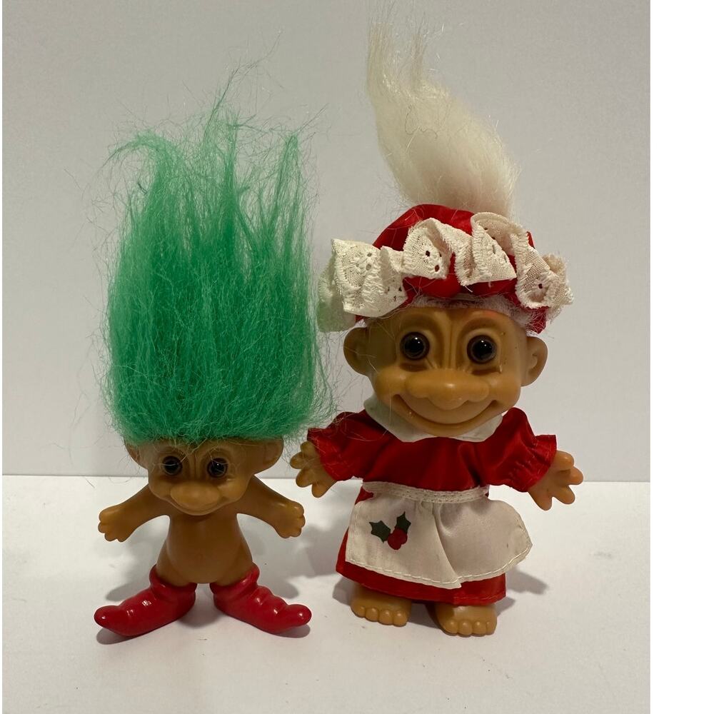 2 Vintage Christmas Holiday Trolls Mrs. Claus and Elf Russ